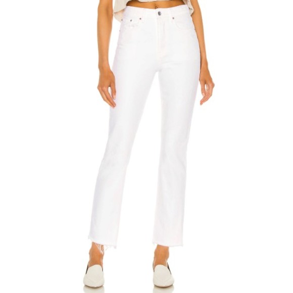 GRLFRND Denim - GRLFRND Karolina High Rise Straight Crop Jeans‎ White Frayed Hem Denim Sz 26 NEW